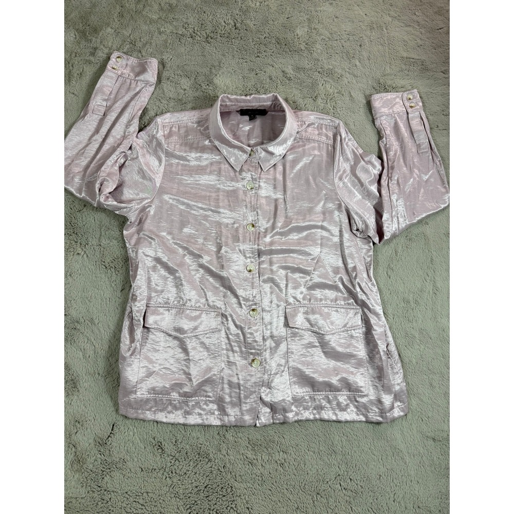 Anthropologie Current Air Los Angeles‎ Button Down Shirt Jacket Pink Shimmer XL